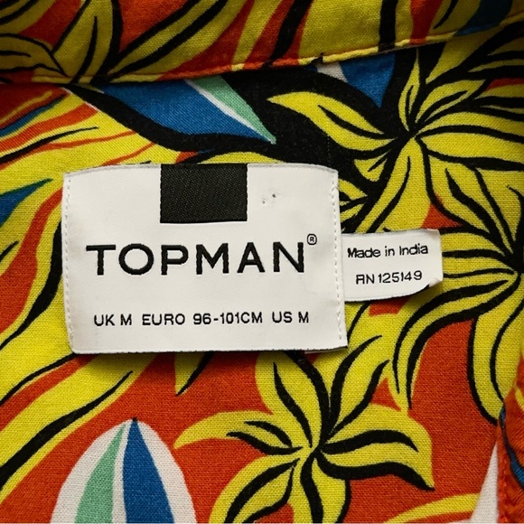Topman Shirt Mens Size M Hawaiian Floral Surf Print Viscose Stretch Multicolor - Picture 4 of 5